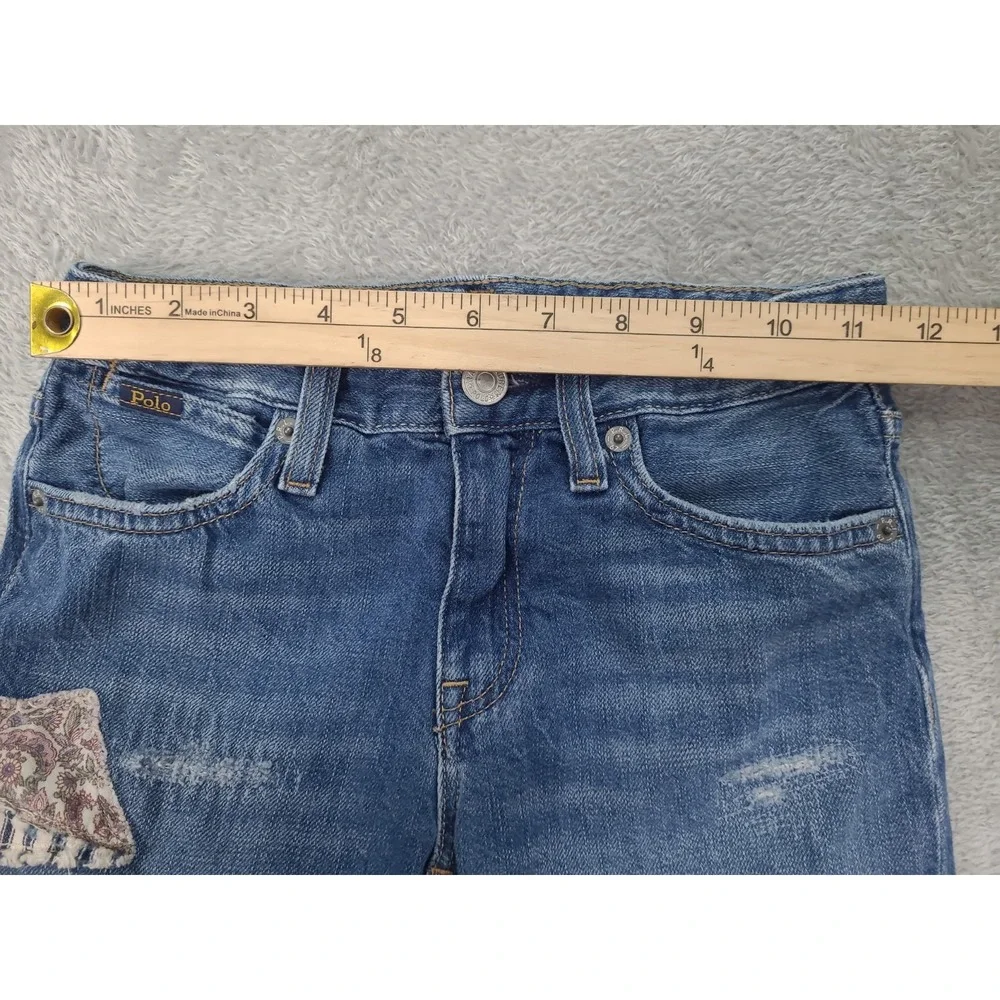 Polo Ralph Lauren Girls The Astor Slim Boyfriend Patchwork Denim Jeans - Size 7‎